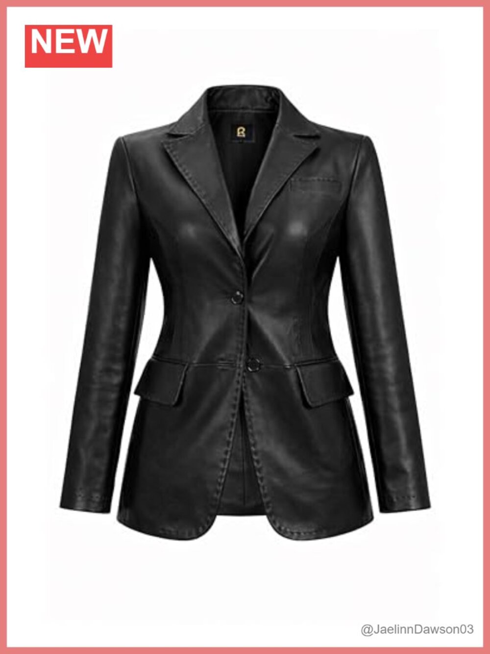 Genuine Leather Blazer Coat Tailored Notch Lapel Button Front